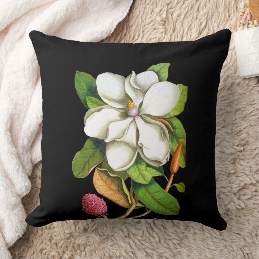黒い屋内枕の南マグノリア クッション (ブランケット)