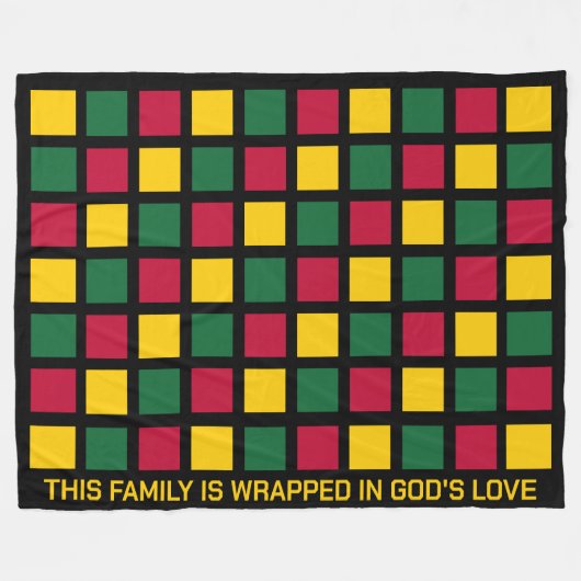 黒い履歴月の幾何学正方形ファミリ フリースブランケット (正面(横))