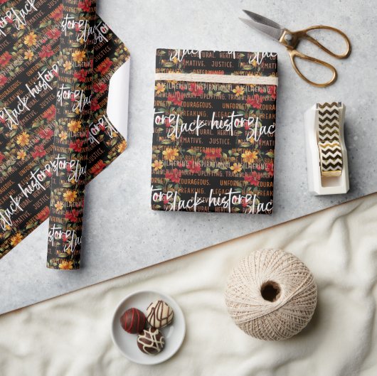 黒い履歴月の折り返し紙鮮やかフローラ ラッピングペーパー (クラフト)