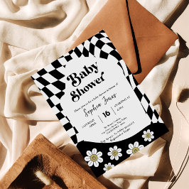 黒い市松模様に女 |ギンガム | 70sベビーシャワーI 招待状