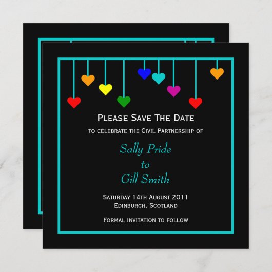 黒い市民パートナーシップのハートの保存日付 セーブザデート (正面/裏面)