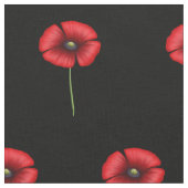 黒い布に赤いポピーの花 ファブリック (クローズアップ)