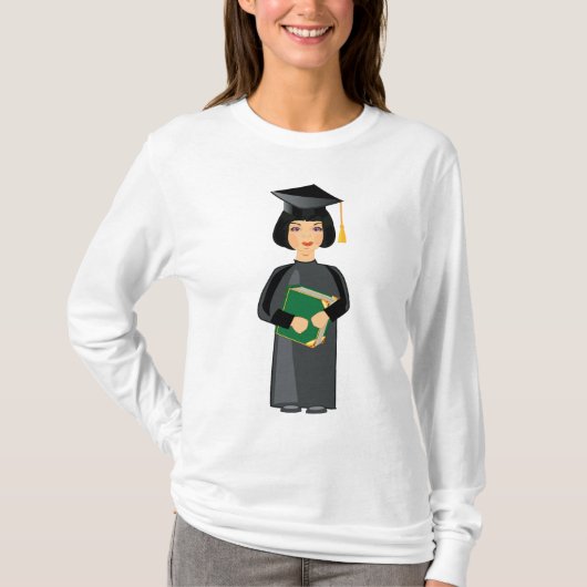 黒い帽子とローブの女子卒業生 Tシャツ (正面)