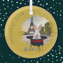 黒い帽子のバニー ガラスオーナメント