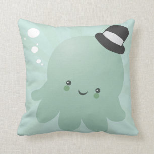 黒い帽子をかぶったかわいい小さなタコ クッション