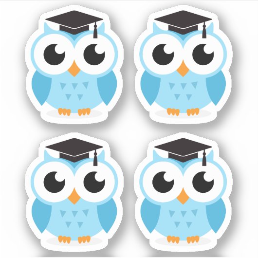 黒い帽子をかぶった可愛い卒業フクロウ シール (正面)