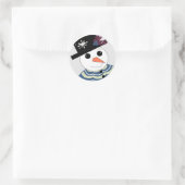 黒い帽子をかぶった微笑みの雪だるま ラウンドシール (バッグ)