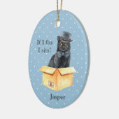 黒い帽子をかぶった黒猫 - ぴったりなら座るよ！ セラミックオーナメント (左)