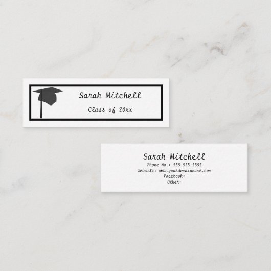 黒い帽子 – 卒業名カードを挿入 スキニー名刺 (正面/裏面)