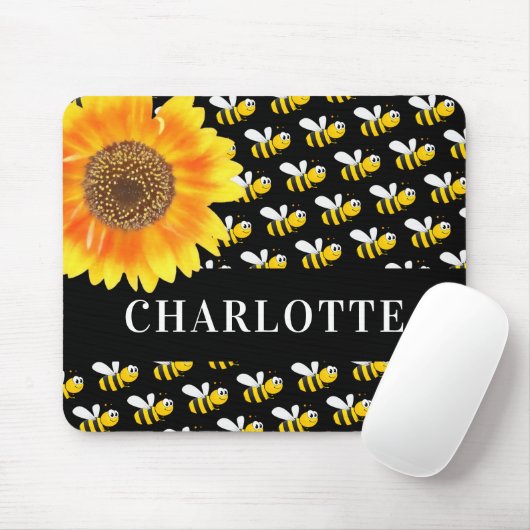 黒い幸せでこぼこ蜂ひまわり名 マウスパッド (マウス)