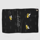 黒い幸せでぶつぶつ蜂の夏のおもしろいユーモアのモノグラム ゴルフタオル (横)