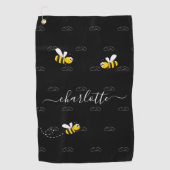 黒い幸せでぶつぶつ蜂の夏のおもしろいユーモアのモノグラム ゴルフタオル (正面)