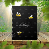 黒い幸せでぶつぶつ蜂の夏のおもしろいユーモアのモノグラム ノートブック