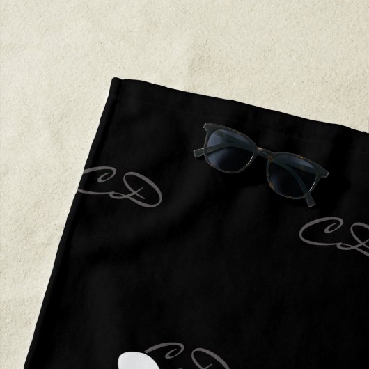 黒い幸せでぶつぶつ蜂の夏のおもしろいユーモアのモノグラム ビーチタオル (インサイチュ)