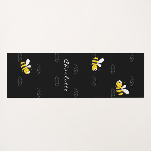 黒い幸せでぶつぶつ蜂の夏のおもしろいユーモアのモノグラム ヨガマット (裏面(横))