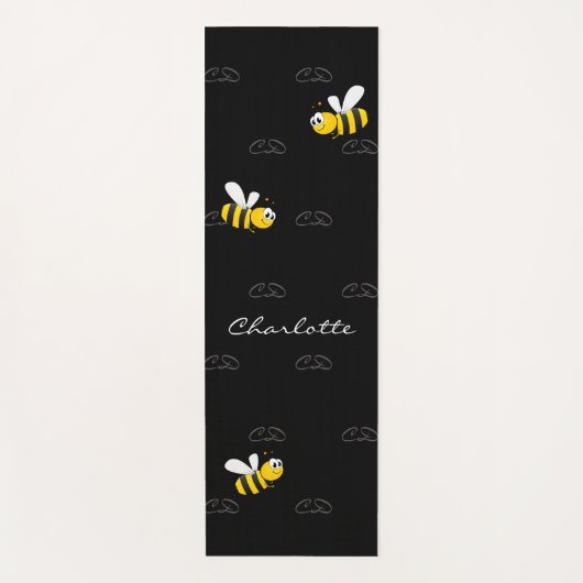 黒い幸せでぶつぶつ蜂の夏のおもしろいユーモアのモノグラム ヨガマット (正面)