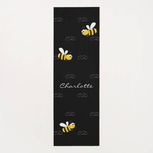 黒い幸せでぶつぶつ蜂の夏のおもしろいユーモアのモノグラム ヨガマット (裏面)