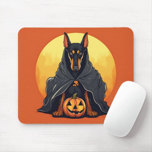 黒い幽霊衣装ハロウィーンのドバーマンドッグ マウスパッド (マウス)