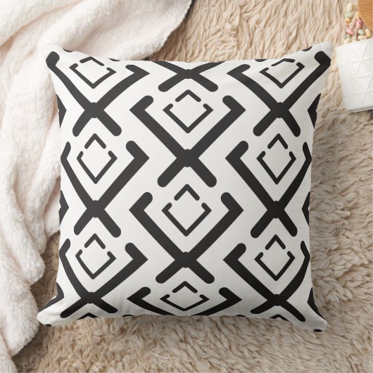 黒い幾何同心円ダイヤモンド形状パターン クッション (ブランケット)
