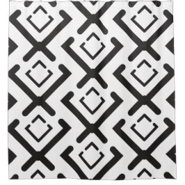 黒い幾何同心円ダイヤモンド形状パターン シャワーカーテン