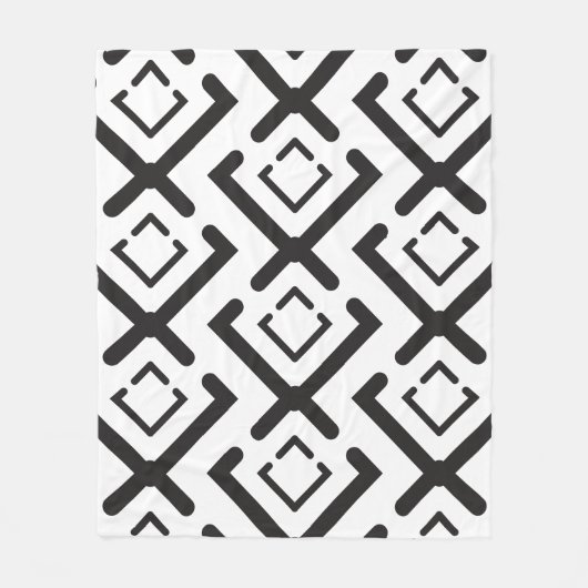 黒い幾何同心円ダイヤモンド形状パターン フリースブランケット (正面)