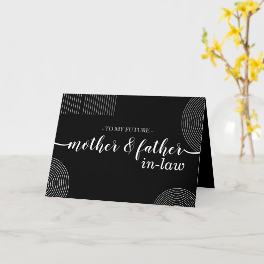 黒い幾何学新しい親の母の父結婚の カード (黄色い花)