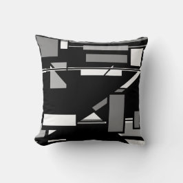 黒い幾何学模様の上の白い灰色のボックス抽象芸術 クッション