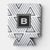 黒い幾何学模様モノグラム 缶クーラー (正面)