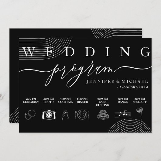 黒い幾何学的アイコンのタイムラ結婚イン式 プログラム (正面/裏面)