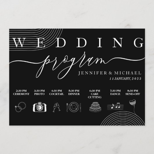 黒い幾何学的アイコンのタイムラ結婚イン式 プログラム (正面)