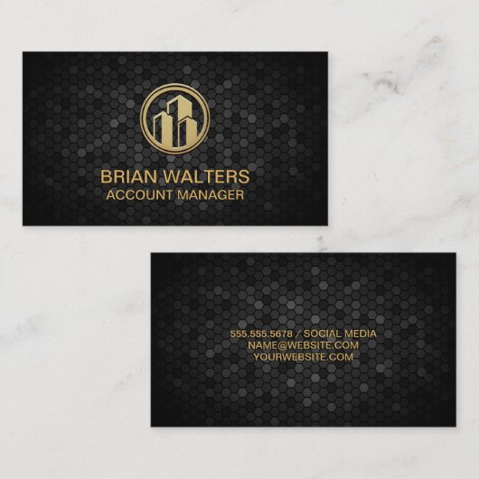 黒い幾何学的タイリング |金ゴールド建物アイコン 予約カード (正面/裏面)