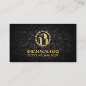 黒い幾何学的タイリング |金ゴールド建物アイコン 予約カード (正面)