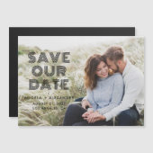 黒い幾何学的レトロ写真の結婚式の日付を保存 マグネット招待状 (正面/裏面)