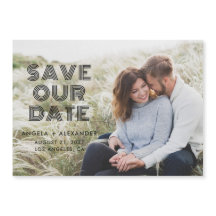 黒い幾何学的レトロ写真の結婚式の日付を保存