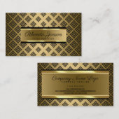 黒い幾何形状金ゴールド背景 名刺 (正面/裏面)