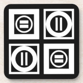 黒い幾何等号パターン上の白 コースター (正面)