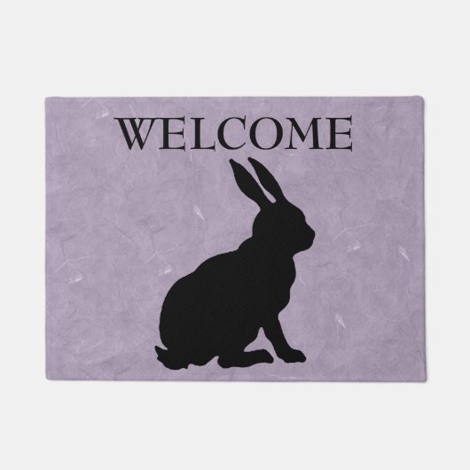 黒い座っているウサギのシルエットマーブルパープル ドアマット (正面)