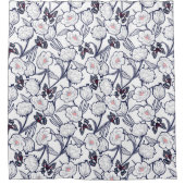 黒い庭の花柄 シャワーカーテン (正面)