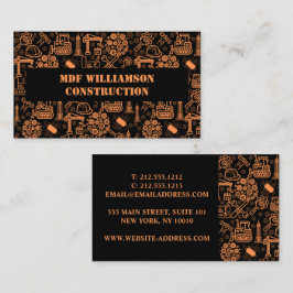 黒い建築設計図のエンジニアパターン 名刺