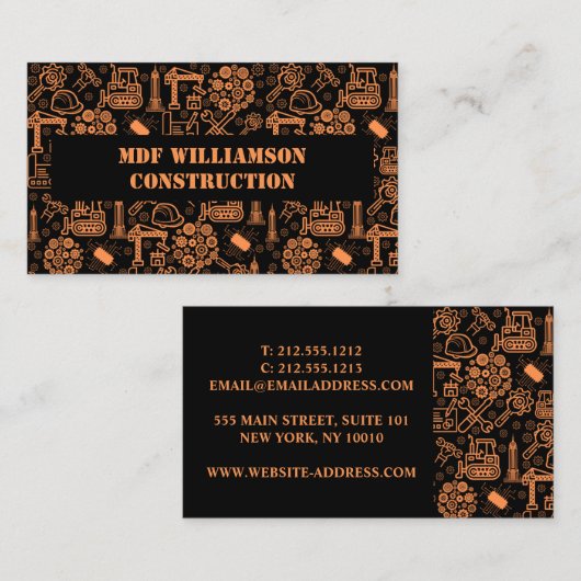黒い建築設計図のエンジニアパターン 名刺 (正面/裏面)