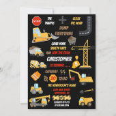 黒い建設用ダンプトラックの子供の誕生日写真 招待状 (正面)