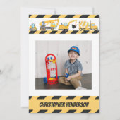 黒い建設用ダンプトラックの子供の誕生日写真 招待状 (裏面)