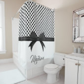 黒い弓およびドット・パターン シャワーカーテン (インサイチュ)