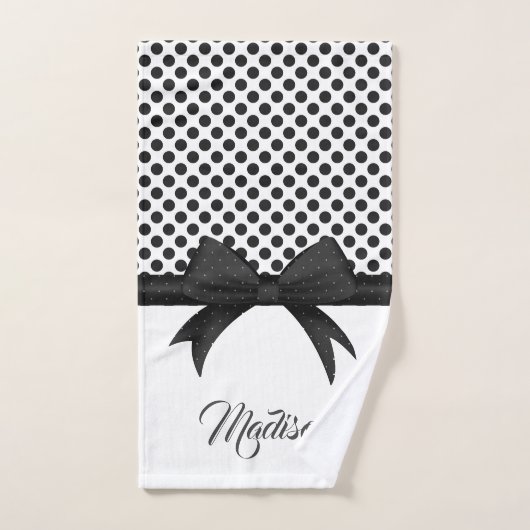 黒い弓とドットのパターン バスタオルセット (ハンドタオル)