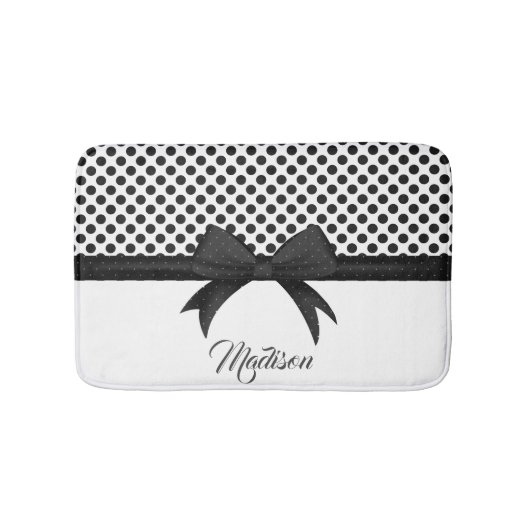 黒い弓とドットのパターン バスマット (正面)