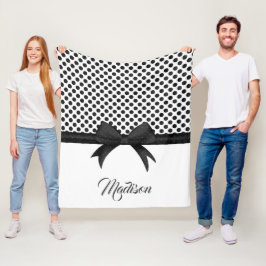 黒い弓とドットのパターン フリースブランケット