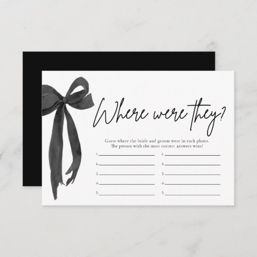 黒い弓どこ彼らはブライダルシャワーゲーム 招待状 (正面/裏面)