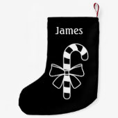 黒い弓を付けた白いミニマリストのキャンディーケーン スモールクリスマスストッキング (裏面)