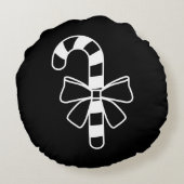 黒い弓を付けた白いミニマリストのキャンディーケーン ラウンドクッション (裏面)