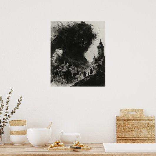 黒い影とスライムモンスターテロのポスター ポスター (キッチン)